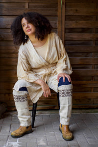 Star Legwarmers - Handspun Wool - Off-White/Grey