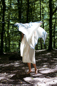Organic Cotton Lightweight Muslin Shawl - Seed to Weave - Natural Indigo Stripe