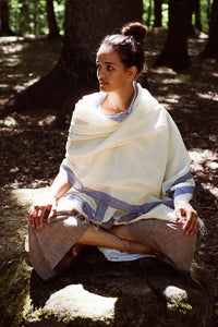 Organic Cotton Lightweight Muslin Shawl - Seed to Weave - Natural Indigo Stripe