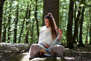 Organic Cotton Lightweight Muslin Shawl - Seed to Weave - Natural Indigo Stripe