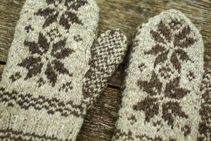 Snowflake Mittens - Handspun Wool - Oatmeal