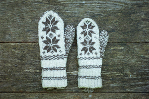 Snowflake Mittens - Handspun Wool - Off-White