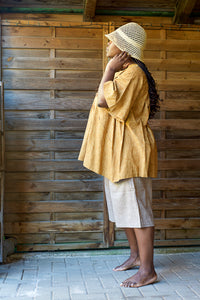 Bib Smock - Handwoven - Hand Block Printed - Gold