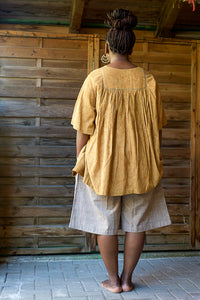 Bib Smock - Handwoven - Hand Block Printed - Gold