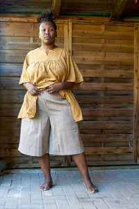 Bib Smock - Handwoven - Hand Block Printed - Gold