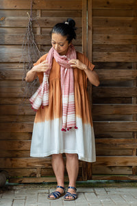Handwoven Organic Cotton Shawl - Seed to Weave - Naturally Dyed - Madder Stripe