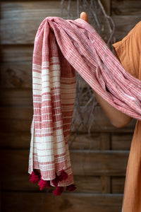 Handwoven Organic Cotton Shawl - Seed to Weave - Naturally Dyed - Madder Stripe