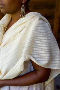 Handwoven Organic Cotton Shawl - Seed to Weave - Undyed - Pom Pom