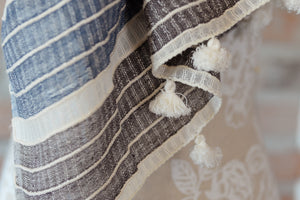 Handwoven Organic Cotton Shawl - Seed to Weave - Indigo and Myrobalan
