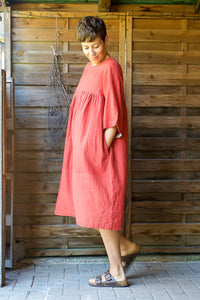 Smock Dress Gulmohar - Handwoven - Madder Red