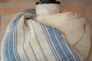 Handwoven  Organic Cotton Shawl - Seed to Weave - Natural + Indigo