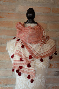 Handwoven Organic Cotton Shawl - Seed to Weave - Naturally Dyed - Madder Stripe
