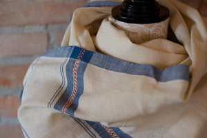 Handwoven Organic Cotton Shawl - Seed to Weave - Indigo Braid