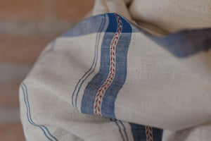 Handwoven Organic Cotton Shawl - Seed to Weave - Indigo Braid