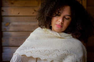 Triangle Shawl - Handspun Wool - Off-White