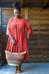 Smock Dress Gulmohar - Handwoven - Madder Red