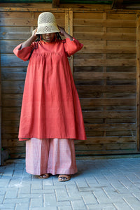 Smock Dress Gulmohar - Handwoven - Madder Red