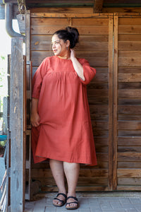 Smock Dress Gulmohar - Handwoven - Madder Red