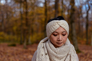 NEW! Lace Twist Headband - Handknit Indigenous Wool - Off-White