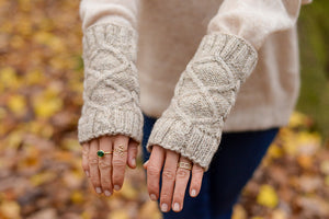 Diamond Cable Wrist Warmers - Handspun Wool - Oat
