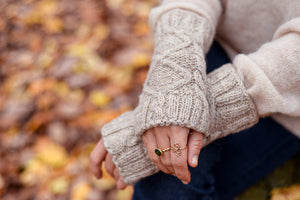 Diamond Cable Wrist Warmers - Handspun Wool - Oat